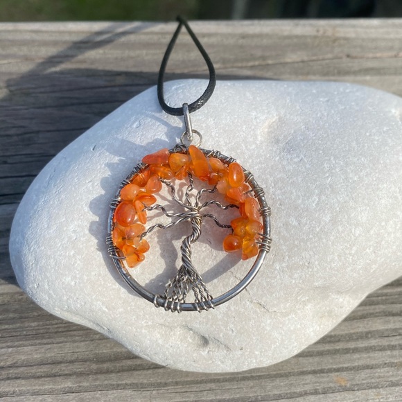 Tree of Life Necklace Genuine Carnelian sterling Silver wire wrap pendant - Picture 4 of 7